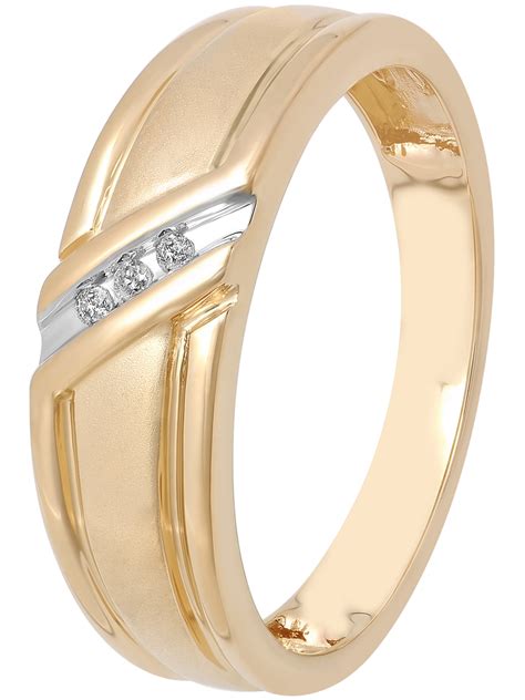 Mens 10k Gold Wedding Band Ring With Diamond Accent Slash