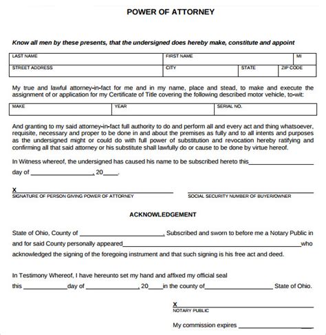 Free Printable Blank Power Of Attorney Form Printable Forms Free Online