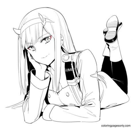 Zero Two Darling In The Franxx Coloring Page Free Printable Coloring Pages