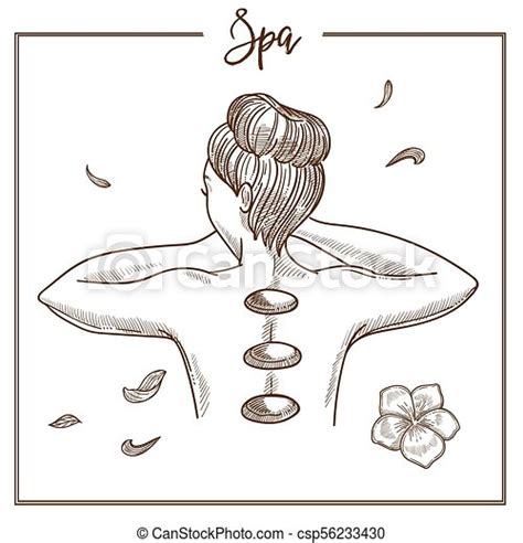 Spa Salon Hot Massage Stones Woman Treatment Vector Sketch Icon Spa