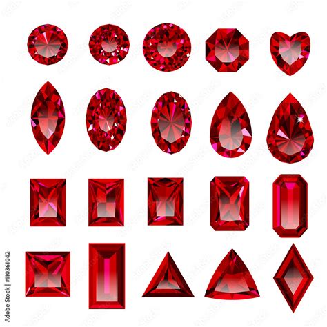 Set Of Realistic Red Jewels Colorful Red Gemstones Red Rubies