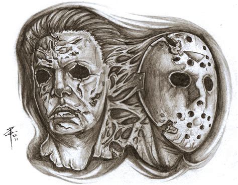 Michael Myers Jason Voorhees By Nehemya On Deviantart Michael Myers And Jason Horror Tattoo
