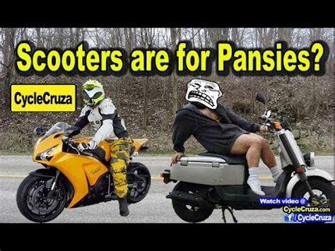 To get on a motorcycle, you swing your leg over the back of the seat, which you then straddle, often while leaning forward (except for harleys), your feet resting on pegs on either side of the frame. Scooters Are for Pansies? Scooter Vs Motorcycle | MotoVlog ...