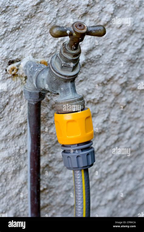 Outdoor Garden Water Tap With Hose Pipe Connected Stock Photo 44160714