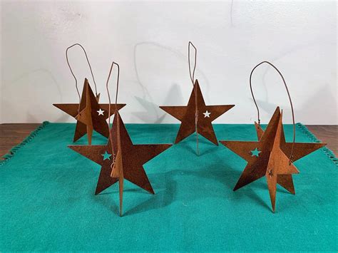 Rustic Metal Star Ornaments Two Pieces Together Primitive Etsy