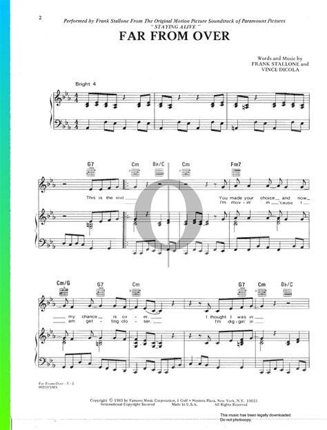 Far From Over Sheet Music From Staying Alive By Frank Stallone Pdf