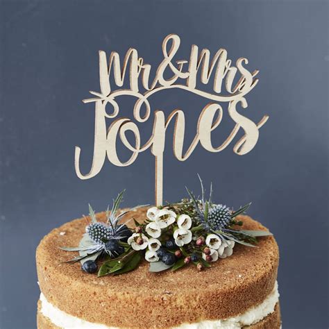 Romantic Personalised Mr And Mrs Wooden Cake Topper By Sophia Victoria