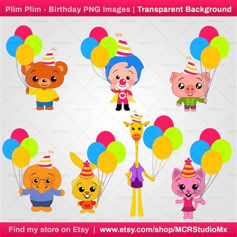 Pink Plim Plim Clipart Birthday Png Set Transparent Etsy Canada