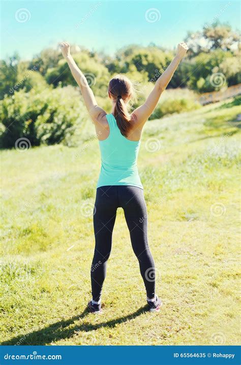 Fitness Happy Runner Woman Enjoying After Training In Park Runner