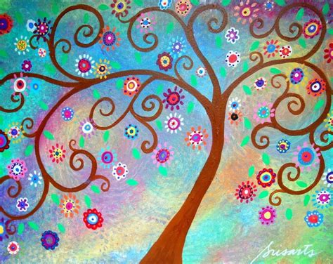 Folk Art Mexican Whimsical Tree Of Life Original Painting Etsy