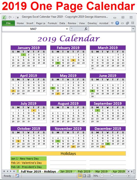 Calendar Template Excel 2019 Collection