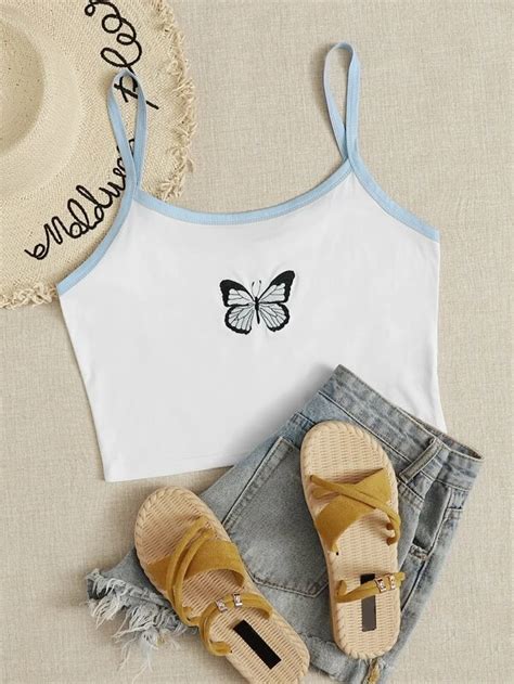 Butterfly Embroidery Crop Cami Girls Outfits Tween Outfits For Teens