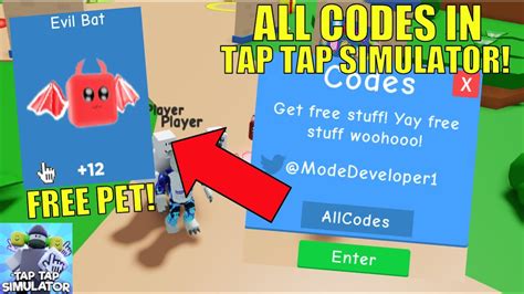 All Working Codes In Tap Tap Simulator Roblox Youtube