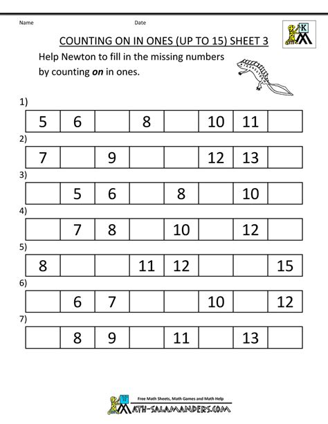 Counting Numbers 1 20 Worksheets For Kindergarten 7a3