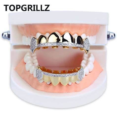 Topgrillz Gold Hip Hop Teeth Grillz Micro Pave Cubic Zircon Top Bottom