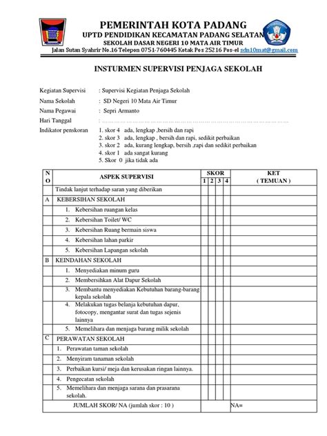 Instrument Supervisi Penjaga Sekolah Riset