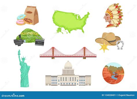 Usa National Symbols Set Of Items Isolated Objects Representing United