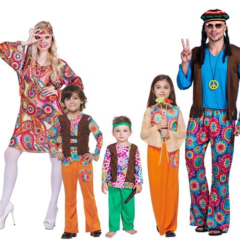 Adult Retro 60s 70s Disco Hippie Hippy Costume Women Men Couple Halloween Purim Party Costumes