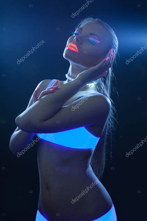 Sexy Girl With Neon Make Up Dance In Ultraviolet Stock Photo Wisky