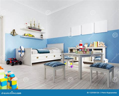An Empty Children S Playroom With A Children S Table And Colorfu Stock