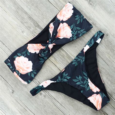 Bandeau Bikini 2017 Floral Swimwear Print Swimsuit Brazilian Biquini