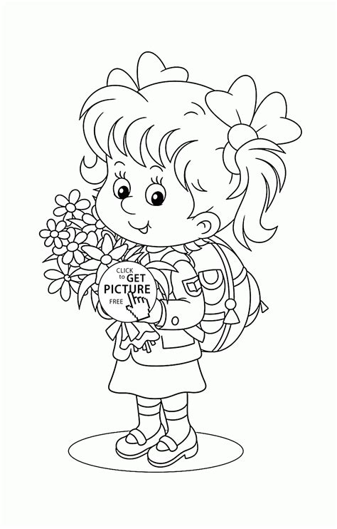 Schoolgirl First Day Of School Coloring Page For Kids Back To School