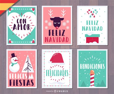 Tarjetas de navidad, tarjetas de san valentín, tarjetas de cumpleaños, etc. Español Feliz Navidad Conjunto de tarjetas de Navidad ...