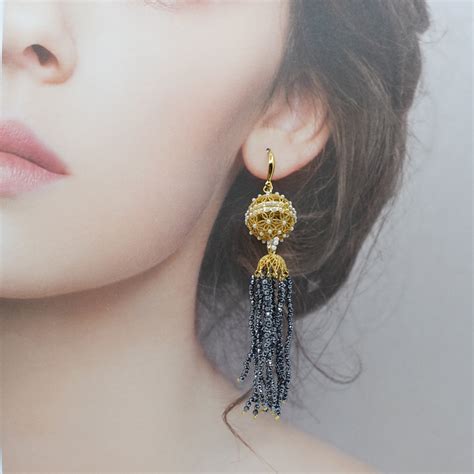 Herbal Locket Crystal Tassel Earrings Terahertz Stone Asian