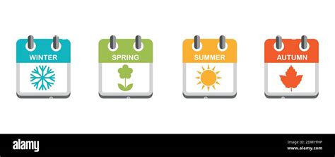 Four Seasons Winter Spring Summer Autumn Calendar Icon Set Vector