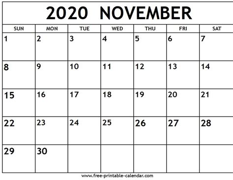 Get Free Printable November Calendar Best Calendar Example