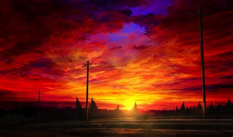 Download 2560x1600 Anime Sunset Landscape Clouds Sky Road Scenic