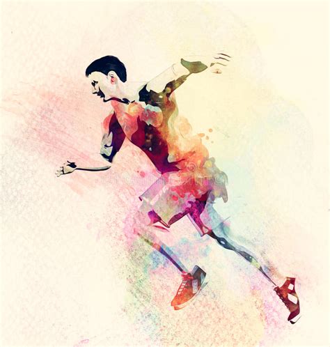 Colorful Watercolor Painting Of Man Running Abstract Creative Sport