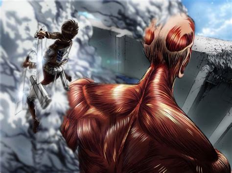 Eren Vs Colossal Titan Coloured By Me Attackontitan Attack On