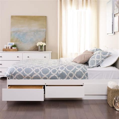 It also measures 84.25 x 64 x 41 inches in size. White Queen Mate's Platform Storage Bed with 6 Drawers
