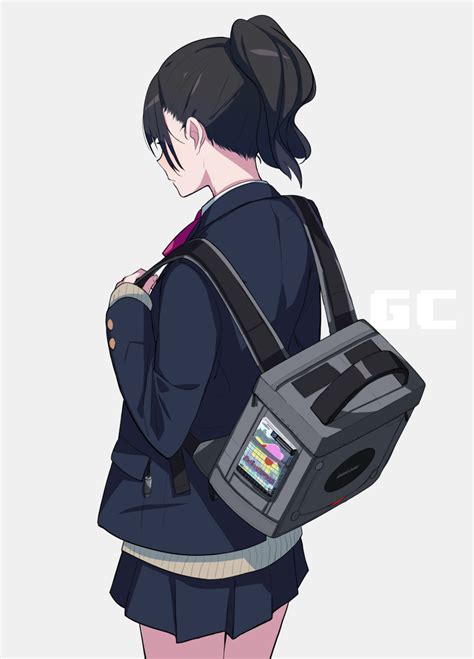 Safebooru 1girl Absurdres Back Backpack Bag Beige Sweater Black Hair