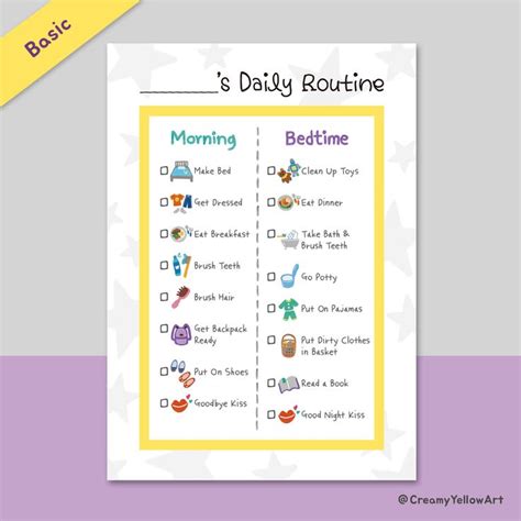 Printable Kid S Daily Routine Chart Kid S Daily Etsy Bedtime