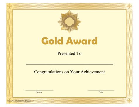 Gold Award Certificate Template Download Printable Pdf Templateroller
