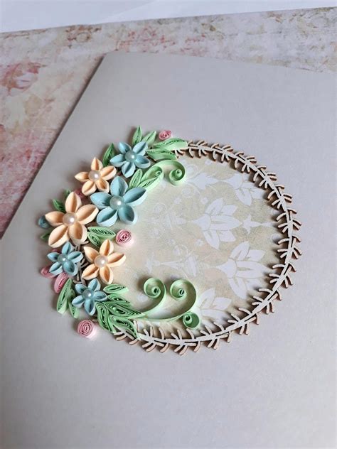 Quilling Wedding Card With Blue And Beige Flowers Birthday Etsy