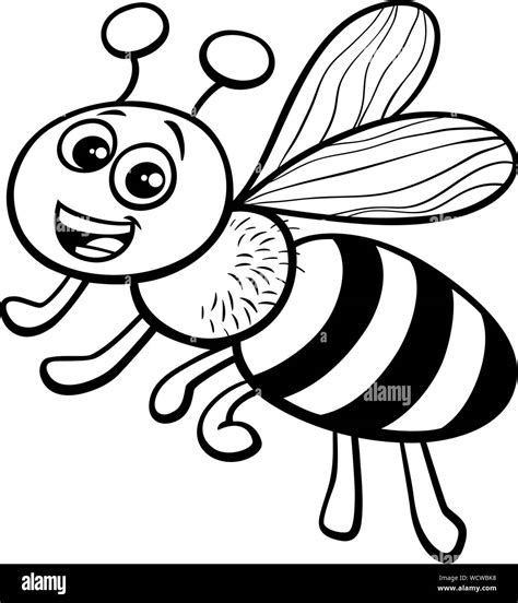 Black And White Cartoon Illustration Of Funny Honey Bee Insect Animal