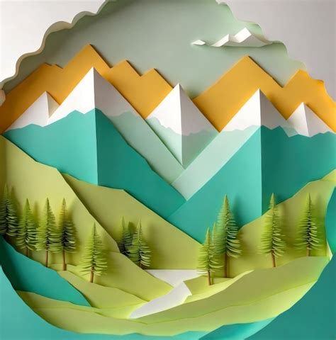 Arte En Papel 3d De La Escena De La Naturaleza Paisaje De Montaña
