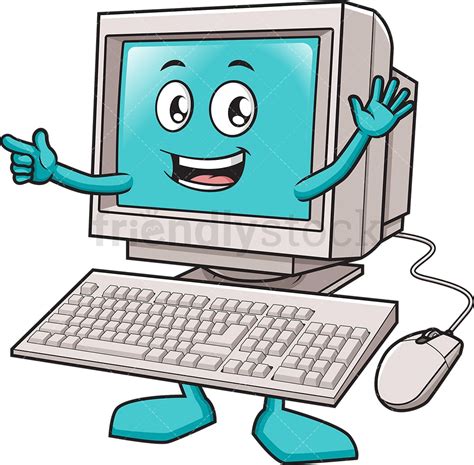 Happy Desktop Computer Waving Cartoon Clipart Vector Friendlystock