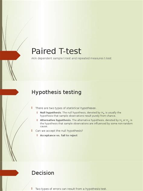 P=0.7 using t.test and p=0.1 using pairwise.t.test. Paired T-test | Statistical Power | Type I And Type Ii Errors