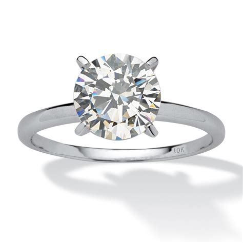 2 Tcw Round Cubic Zirconia Solitaire Ring In Solid 10k White Gold At
