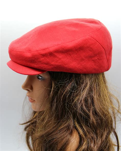 Summer Linen Cap Flat Womens Cotton Newsboy Hat Red Etsy India