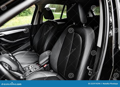 Luxury Car Interior Black Leather Car Seats Stock Photo Image Of