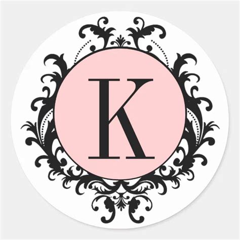 Black White Wedding Monogram K Damask Pink Label Zazzle