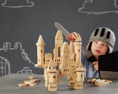 This Beautiful Natural Wood Castle Block Set Features 75 Pieces And