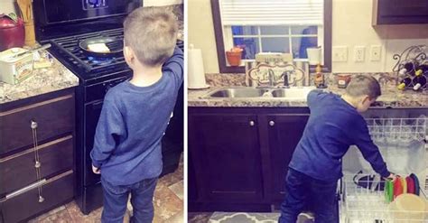 Майка на 6 годишно момче Уча сина си че домакинската работа не е само за жената