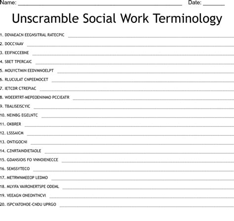 Unscramble Social Work Terminology Wordmint
