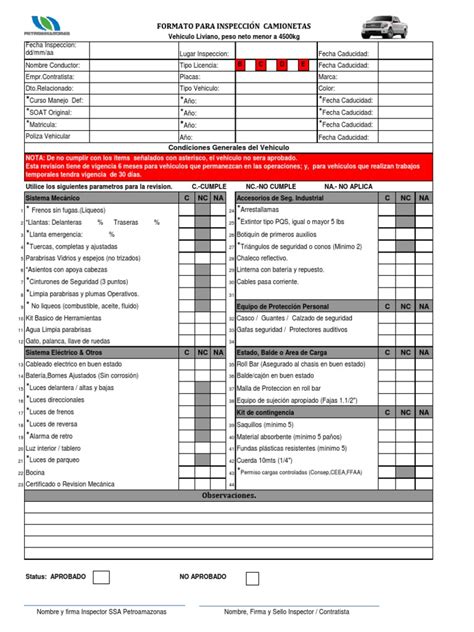Checklist Revision De Veiclos Industria Automotriz Vehículos De Ruedas